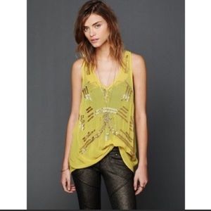 Free People Beaded Boho V Neck Racerback Tank Top